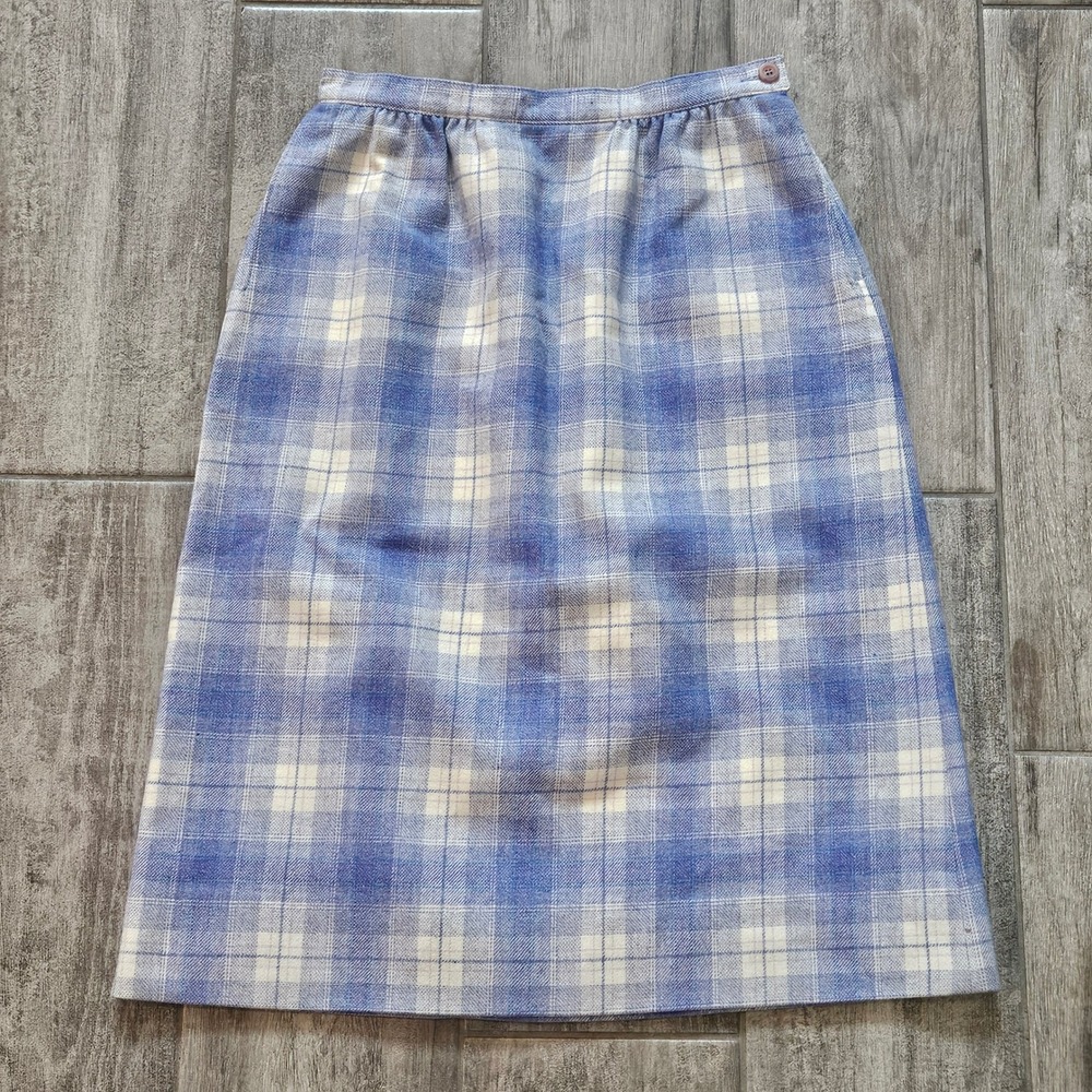Pendleton Plaid Skirt Size 8 Vintage Blue Pure Virgin Wool Tartan‎ Academia
